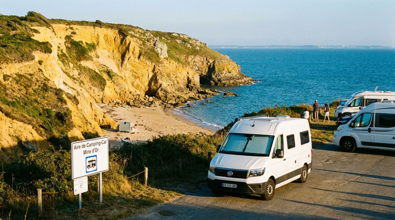 Aire de la Mine d'Or à Penestin, falaise jaune ocre