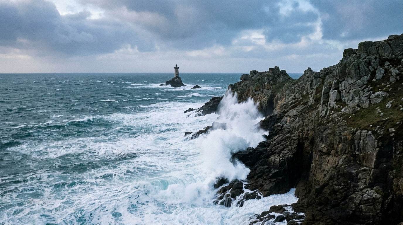 Pointe du Raz en Bretagne, falaises et océan Atlantique
